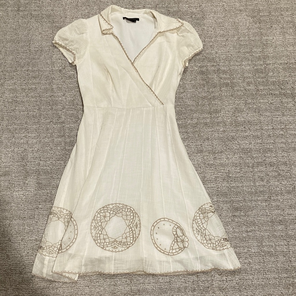 BCBGMaxAzria Cream Dress with Embroidered Details